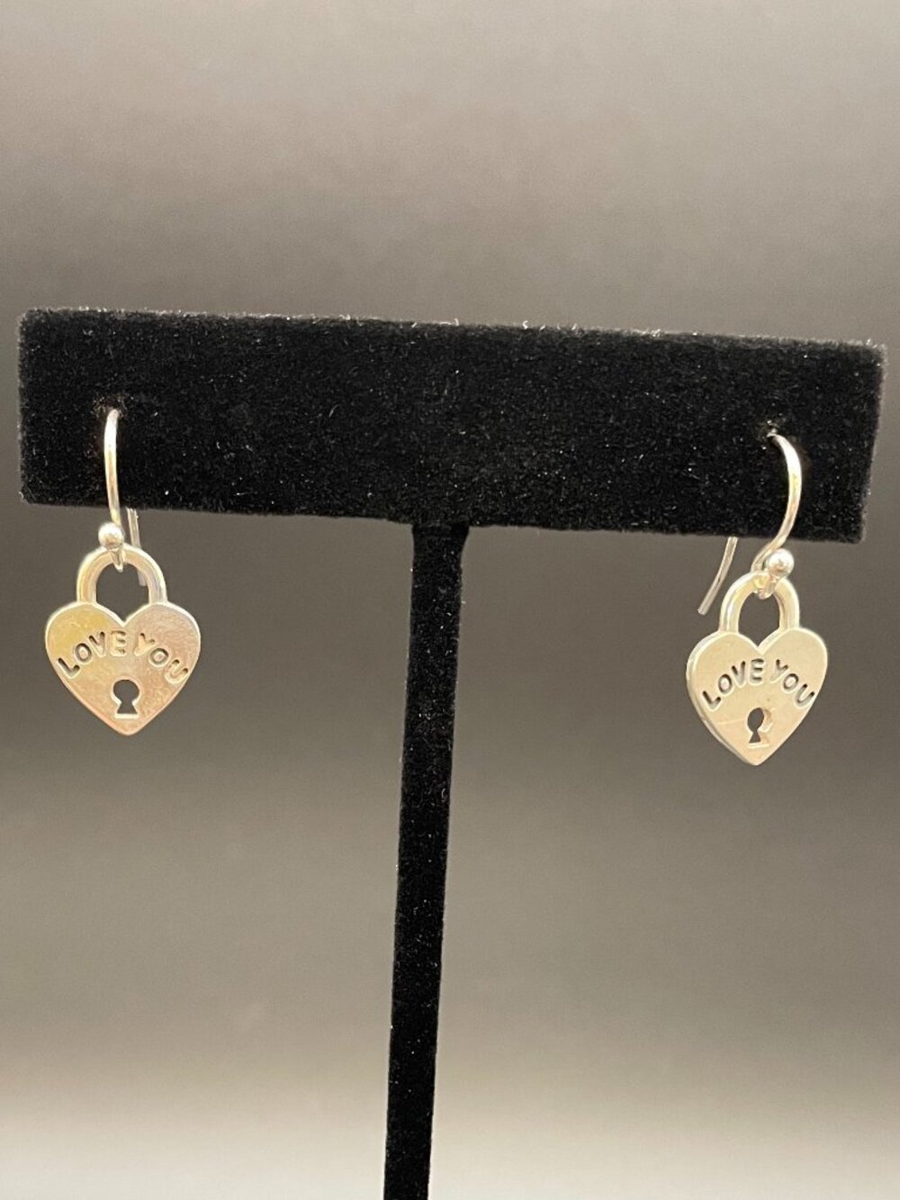 Dainty Sterling Silver "Love You" heart Earrings